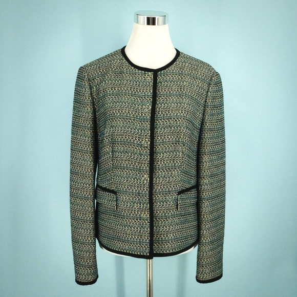 Hugo Boss Size 10 Jotila Boucle Tweed Metallic Snap Collarless Lined Wool Blazer - Picture 1 of 9